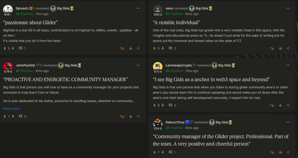 A collection of positive community reviews for Big Gids on Ethos